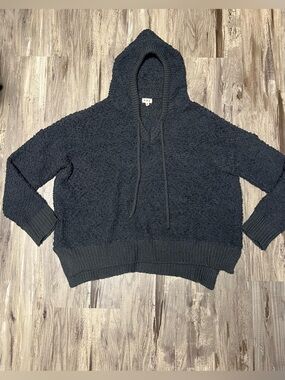 POL Popcorn Knit Hooded Sweater Gray 2XL Plus